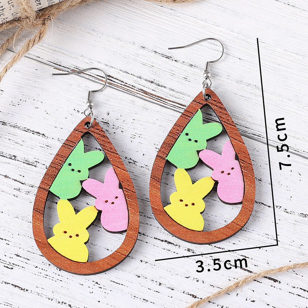 Wholesale  Easter Water Drops Hollow Rabbit Earrings
