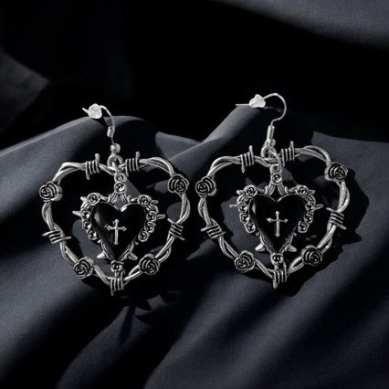Wholesale Gothic Punk Rock Heart Earrings Silver Plated Trendy Jewelry for Party