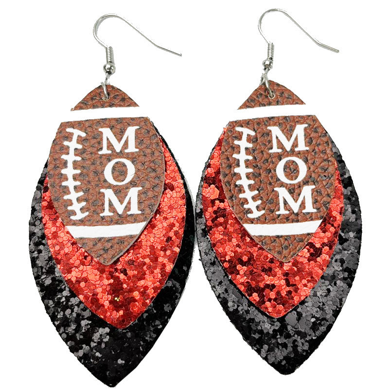 Wholesale 2pairs/pack Sports Style MOM Football Sequin Leather Earrings Mother's Day ACC-ES-HY120