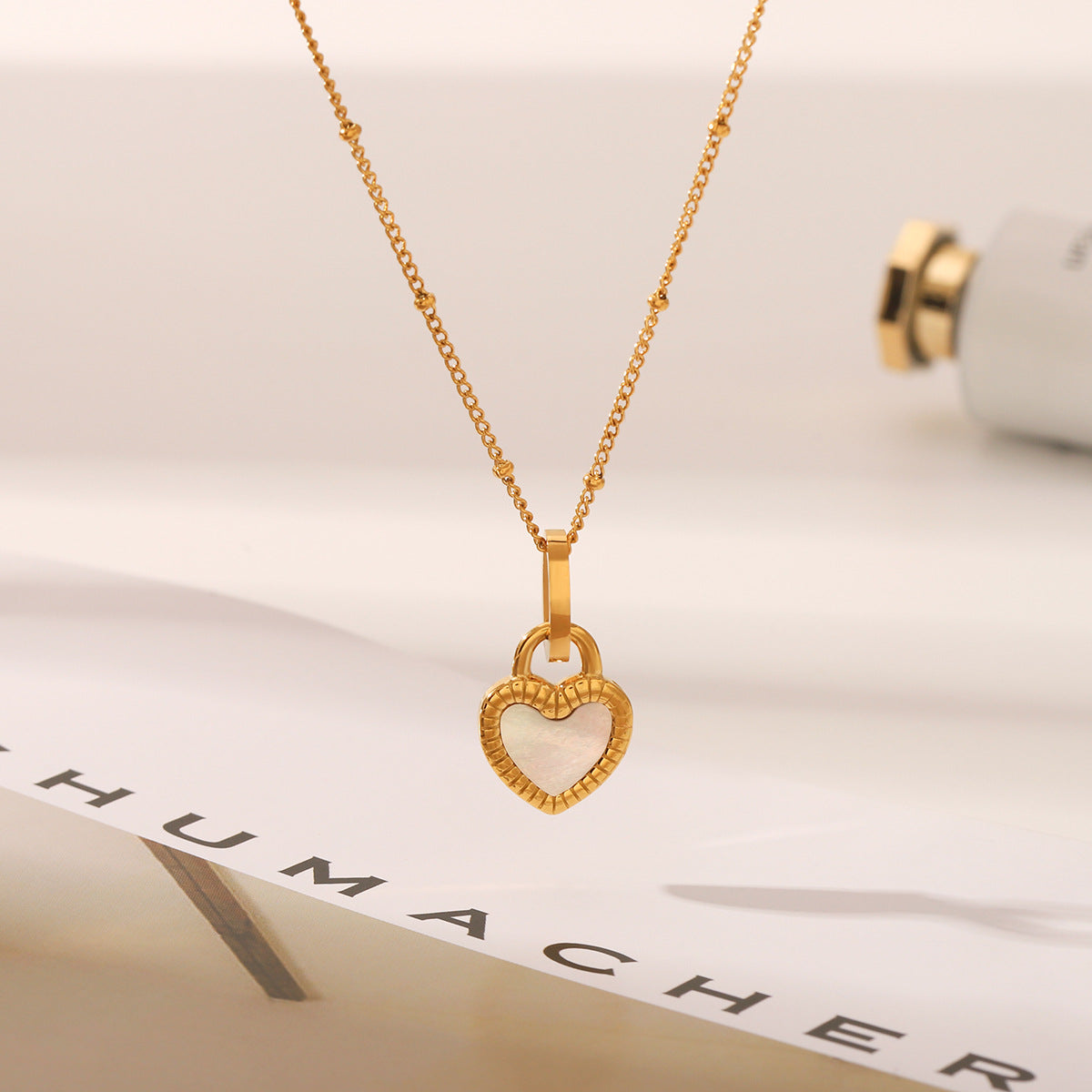 Wholesale Black and white double-sided love pendant titanium steel necklace