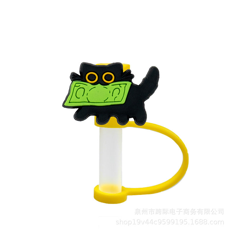 Wholesale 50 Pcs Cute Cartoon Black Cat Straw Cover Silicone Straw Covers ACC-SCR-KuaJi005