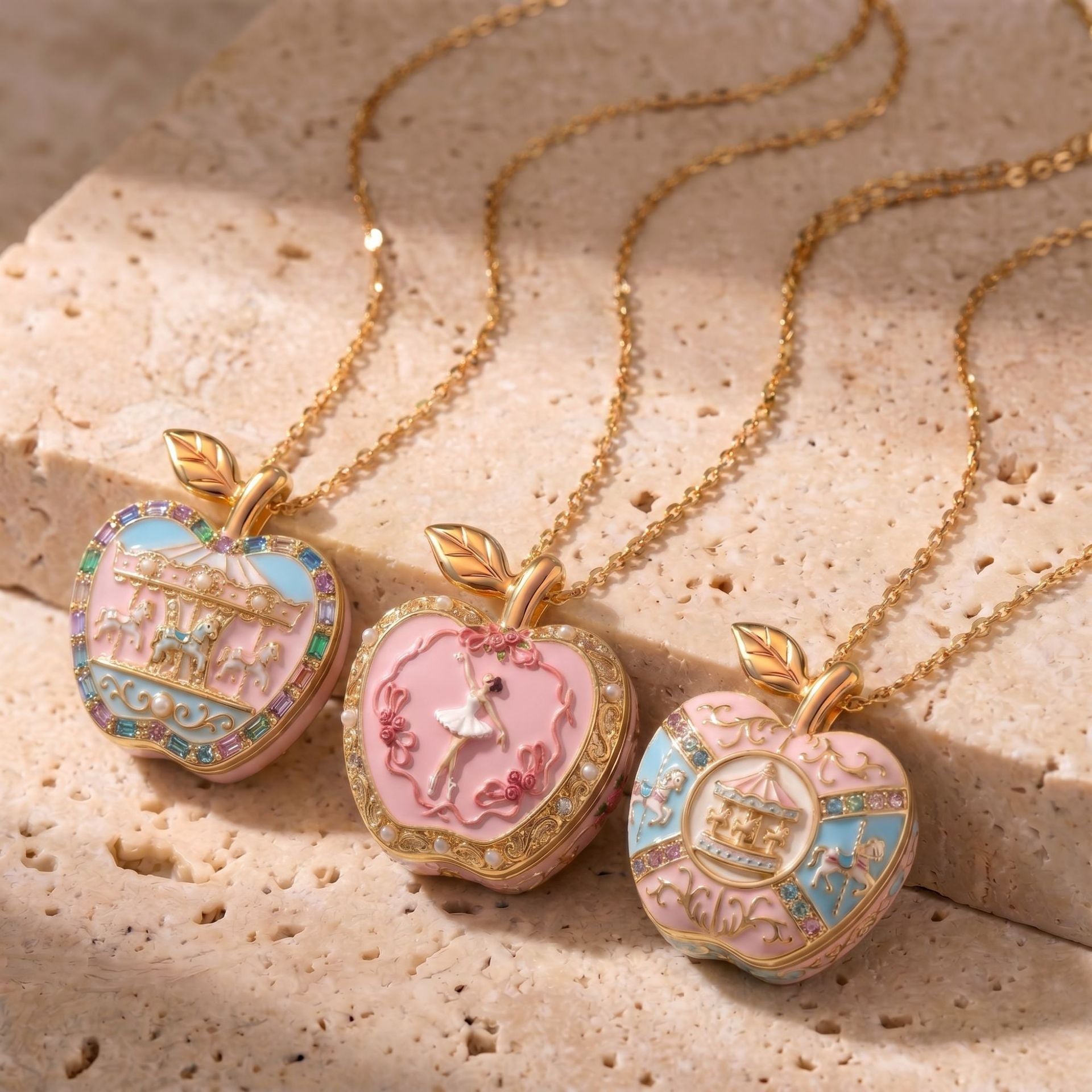 Wholesale Ballet Locket Necklace Pink Gold Electroplated Copper Cute Gift For Girls Fashion Jewelry