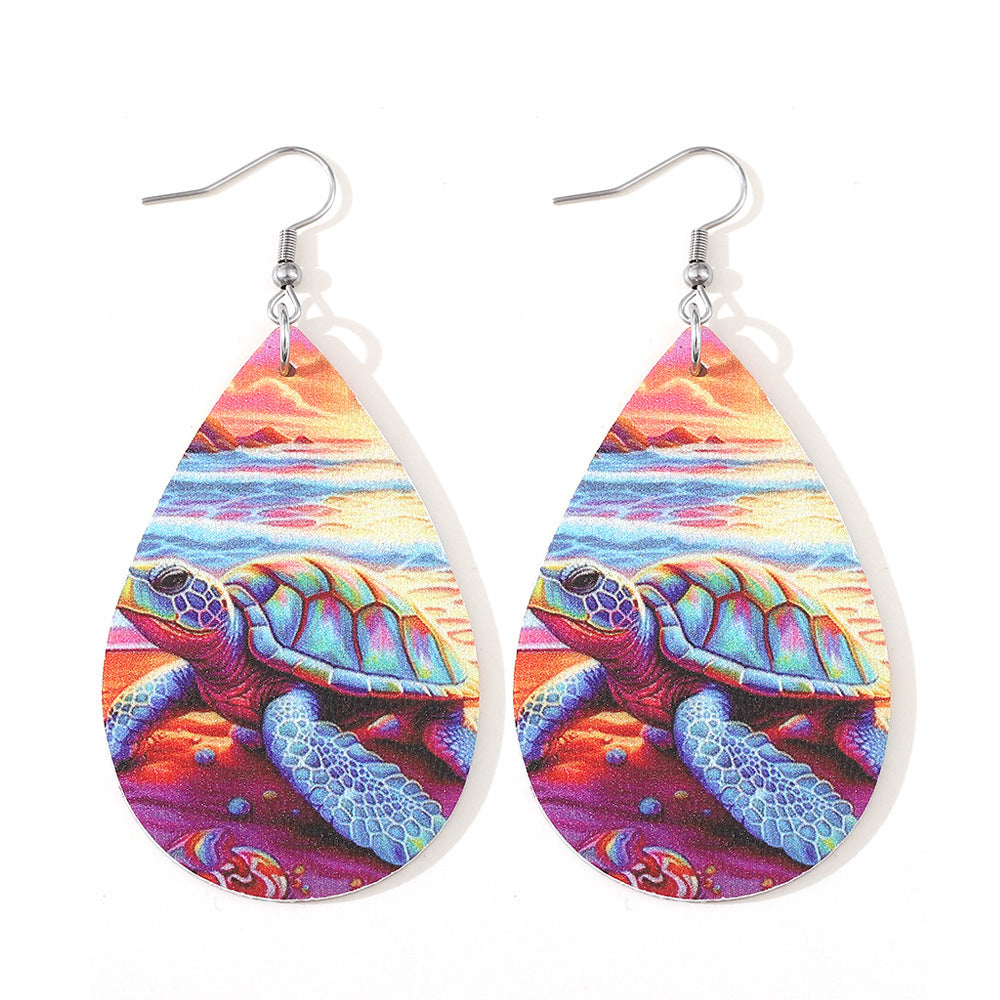 Wholesale Turtles, Starfish, Water Droplets, Double-sided PU Leather Earrings ACC-ES-ChuLian003