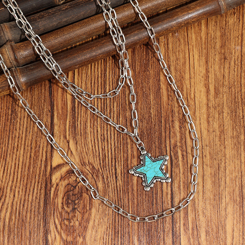 Wholesale Bohemian Layered Turquoise Star Necklace Alloy Electroplated Clavicle Jewelry Accessory