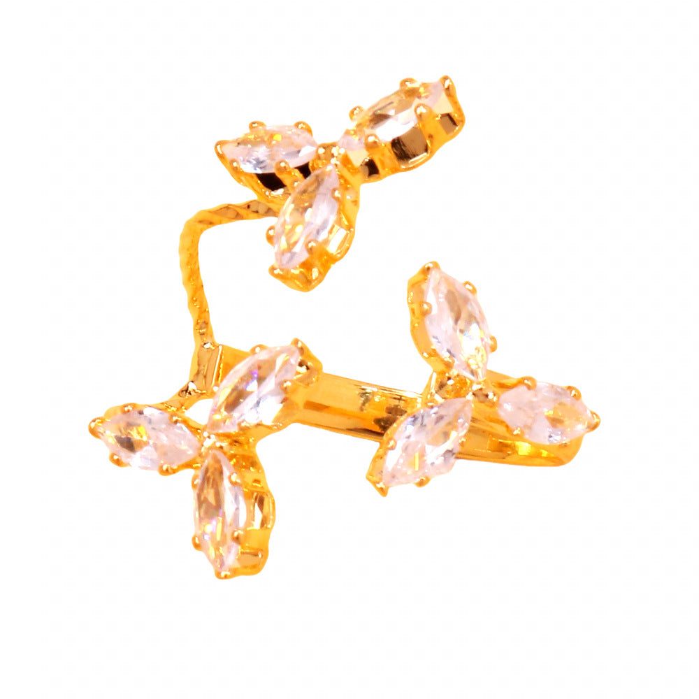 Wholesale  Flower Ring  Light Luxury Zircon Open Index Finger Ring