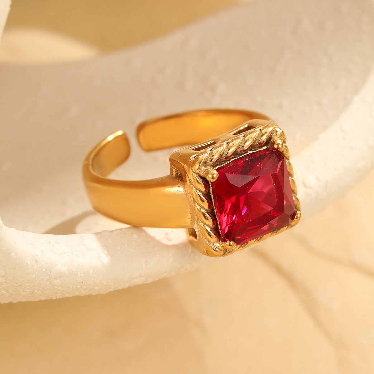 Wholesale Stainless steel  Light Luxury Colorful Square Zircon Open Ring