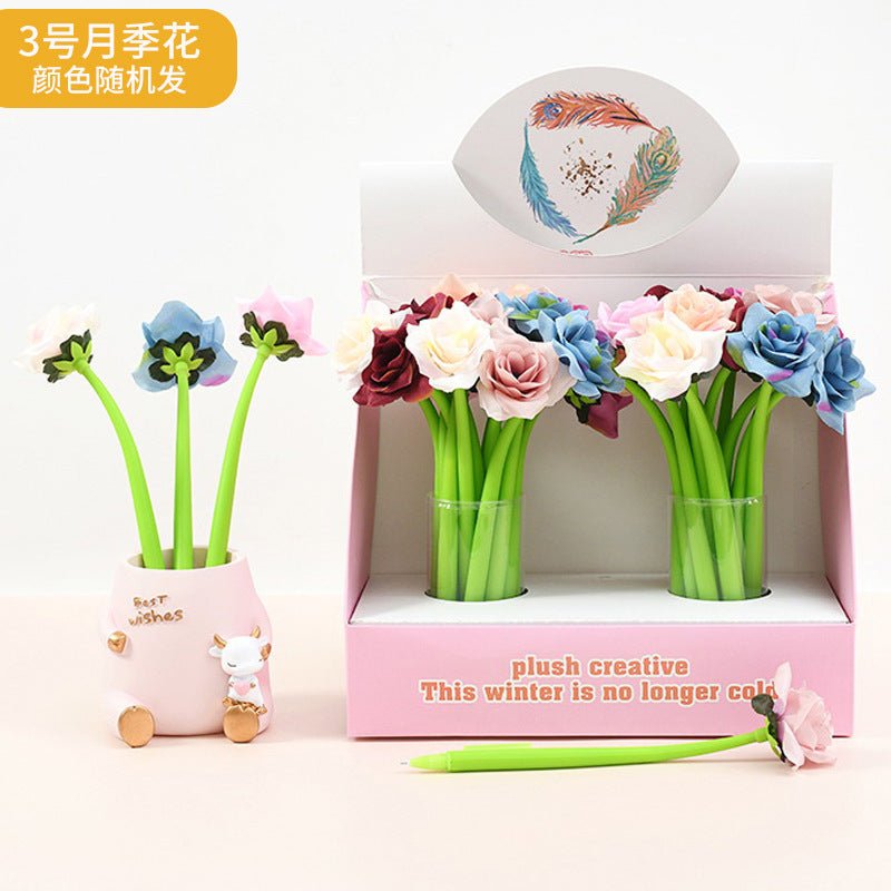 Wholesale Creative Flower Neutral Pens Soft Silicone Shaking Pen
