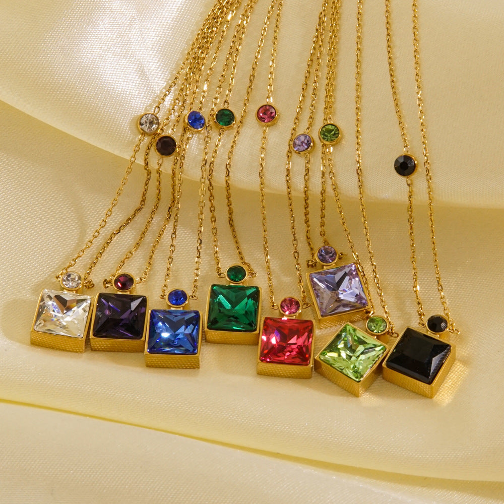 Wholesale  color square diamond Stainless steel necklace
