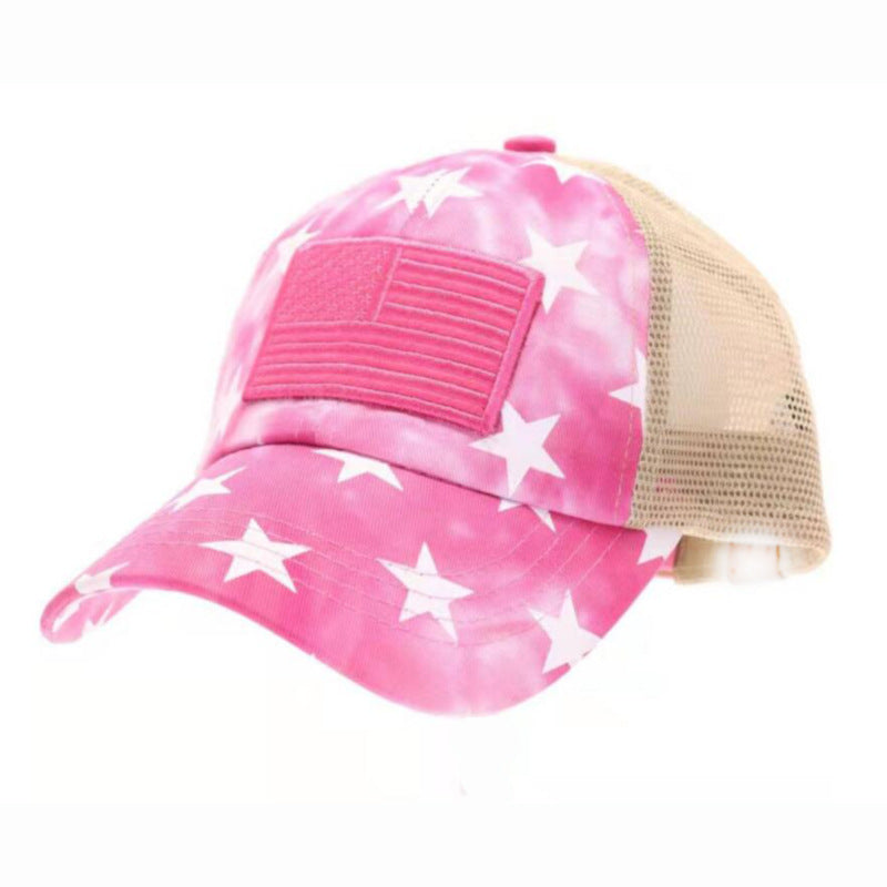 Wholesale ponytail baseball cap cross embroidered American flag  peaked cap