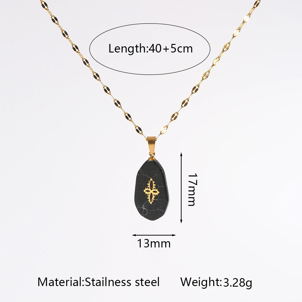 Wholesale Light Luxury Cross Pendant Necklace with Natural Stone,  Stainless Steel Handmade Chain,  Fashion Jewelry Accessory