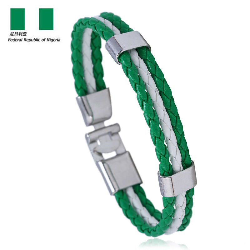 Wholesale Faux Leather Brazil Flag Color Bracelet - Unisex Fashion Accessory Gift