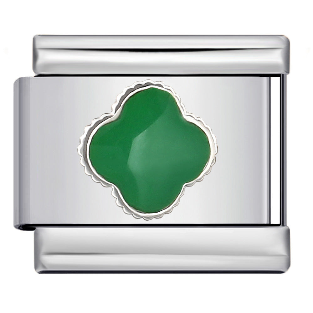 Wholesale Italian Charm Bracelet 9mm DIY Splicing Removable Colored Oil Drop Four-Leaf Clover Stainless Steel Composable Bracelet