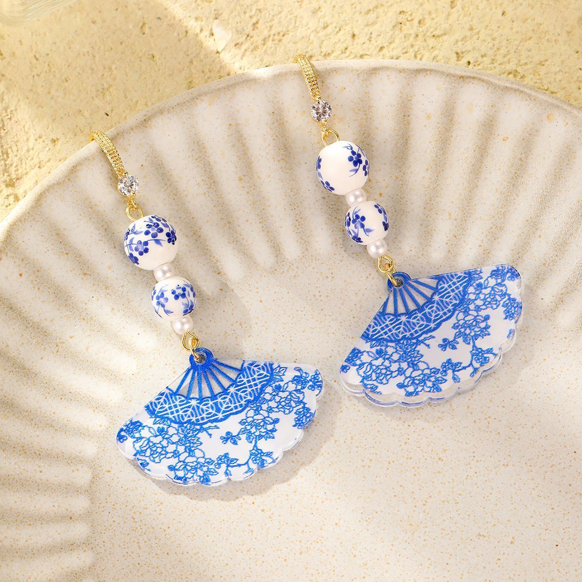 Wholesale Cup and Plate Shaped Ceramic Blue and White Porcelain Earrings