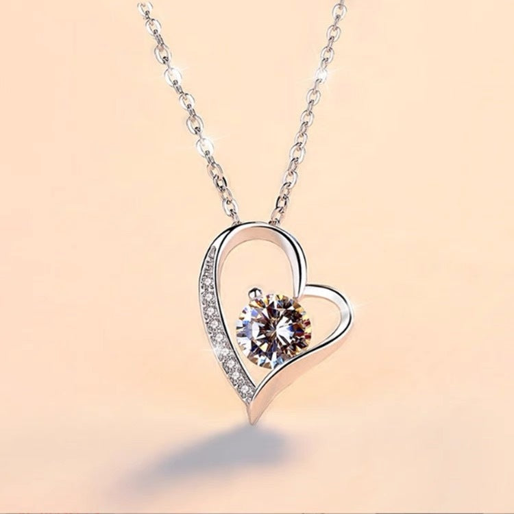 Wholesale 925 Silver Heart Pendant Necklace Zirconia Accent Chic Jewelry Accessory For Women Gift