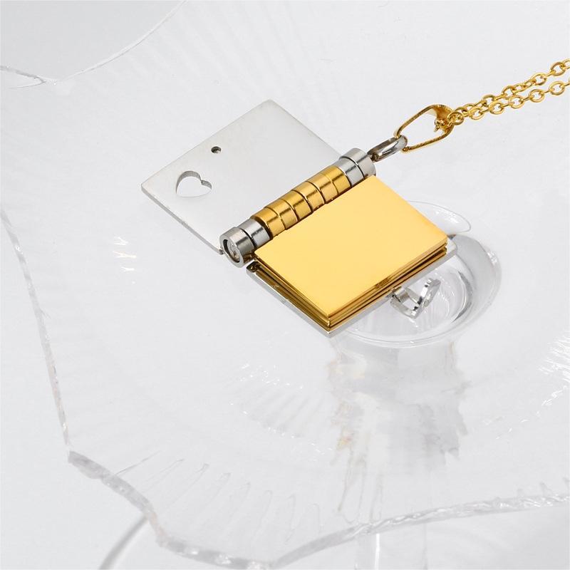 Wholesale Titanium Steel Heart Opening and Closing Wordless Book Sweater Chain Necklace ACC-NE-JP004