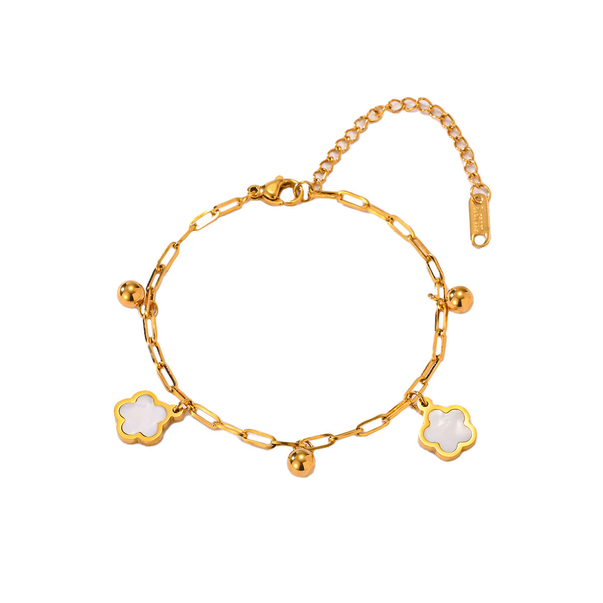 Wholesale Stainless Steel Four Leaf Clover Bracelet With White Shell Beads Gold Tone Finish Chic Jewelry Accessory For Gift And Resale