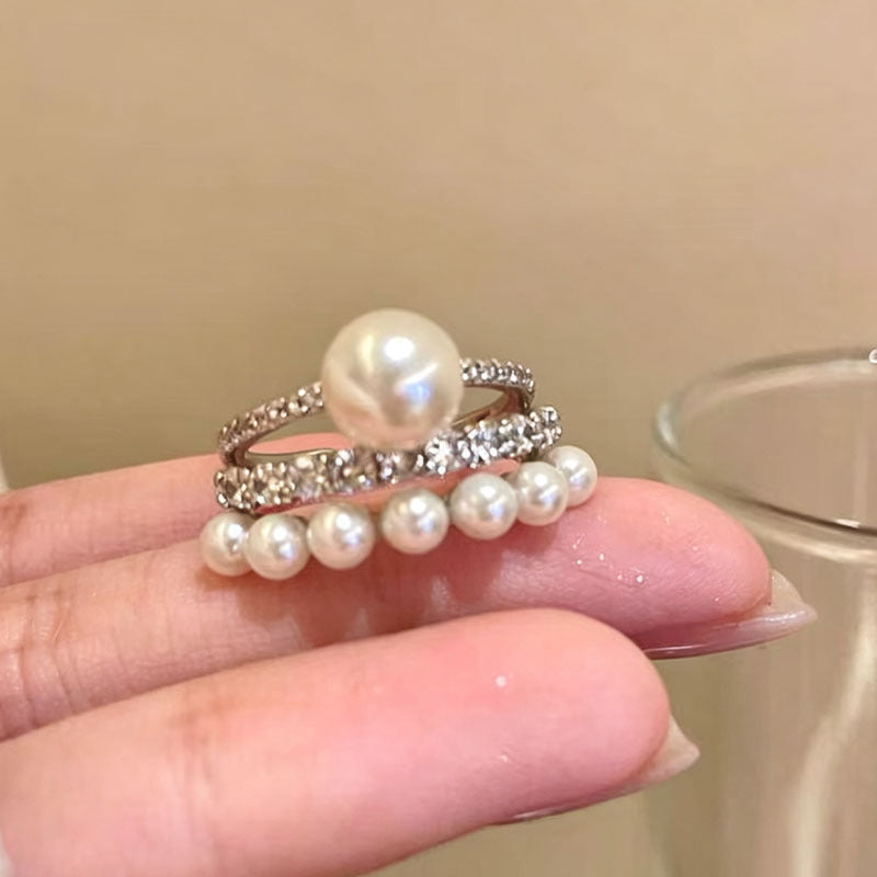 Wholesale Elegant Crown Pearl Zircon Open Ring Women Adjustable Zinc Alloy Ring Fashion Jewelry Accessory For Gift And Everyday Wear