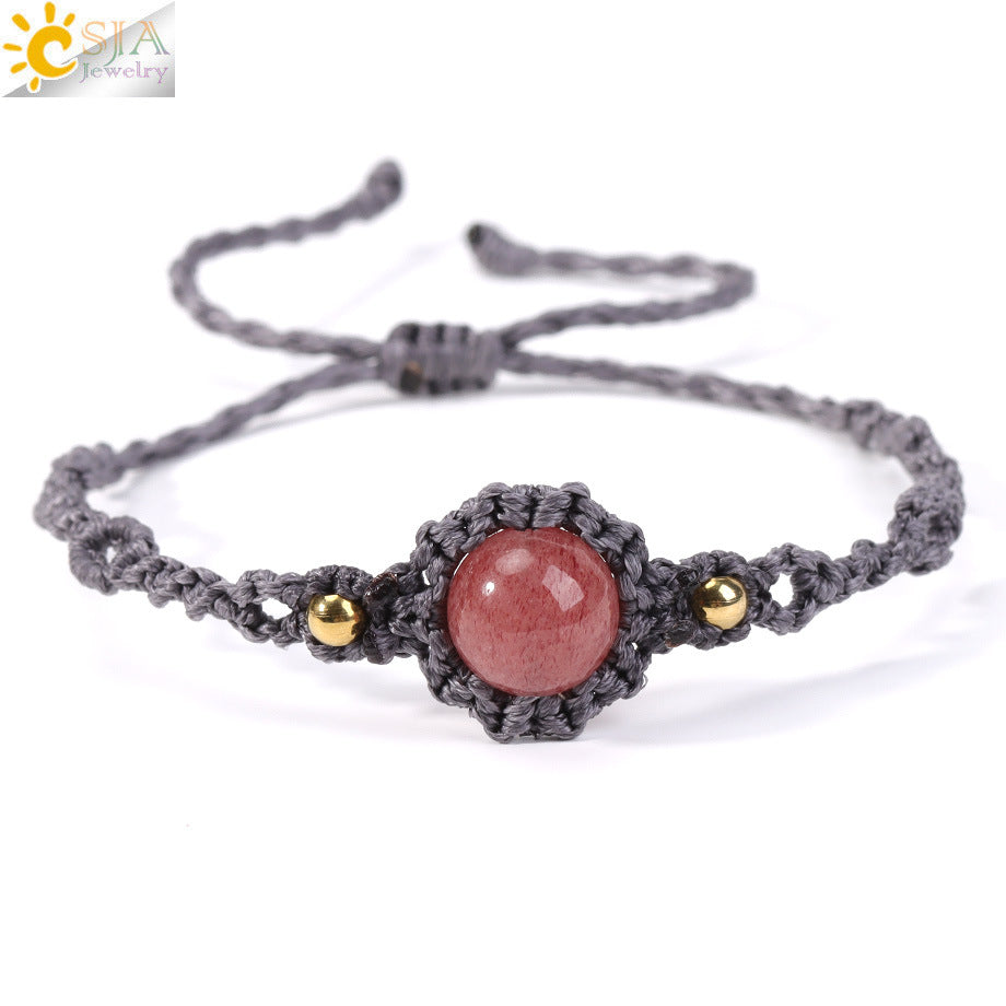 Wholesale Office Lady Style Amethyst Natural Crystal Bead Handmade Woven Adjustable Bracelet Jewelry Accessory