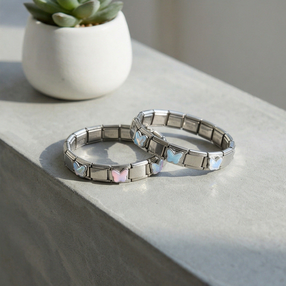 Wholesale Colorful Butterfly Stainless Steel Modular Bracelet DIY Fashion Accessory