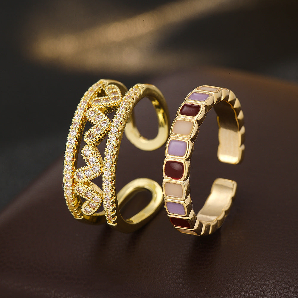 Wholesale Copper Zircon Electroplated Women S Open Ring Geometric Design Fashion Jewelry Accessory