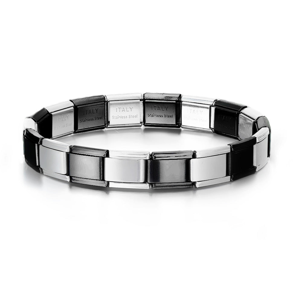 Wholesale Italian Style Stainless Steel Modular Square Block Elastic Bracelet Geometric Jewelry Accessory Gift