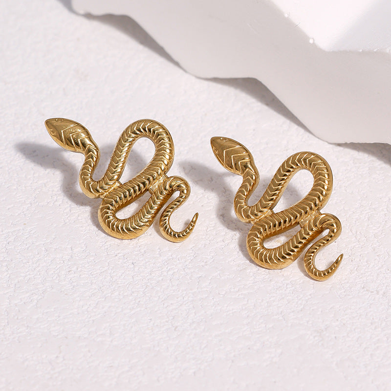 Wholesale Punk Snake Stainless Steel Earrings For Women Trendy Statement Jewelry Accessory