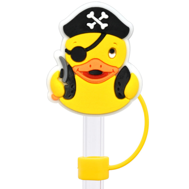Wholesale Random 100pcs Cartoon yellow duck   10mm PVC Soft Straw Tube Cap