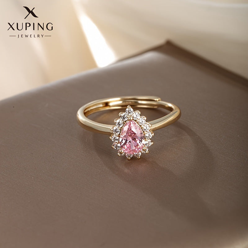 Wholesale Alloy Electroplated Ring with Drop-Shaped Gemstone,  Fashion Jewelry Accessory for Women