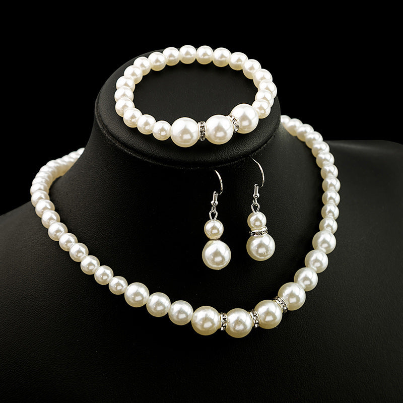 Wholesale Pearl Necklace Earrings Bracelet Three-piece Set