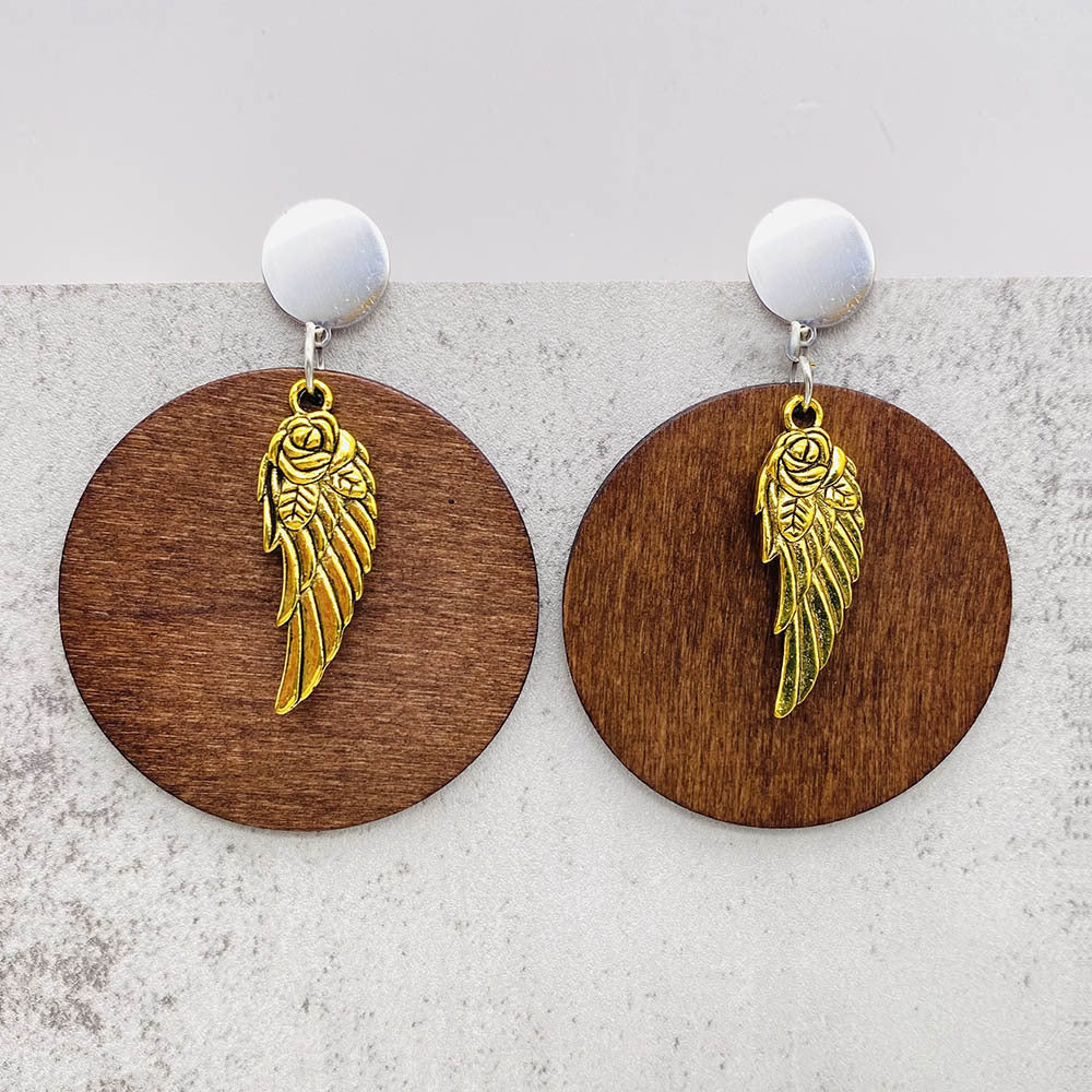 Wholesale Vintage Wooden Cross and Feather Earrings