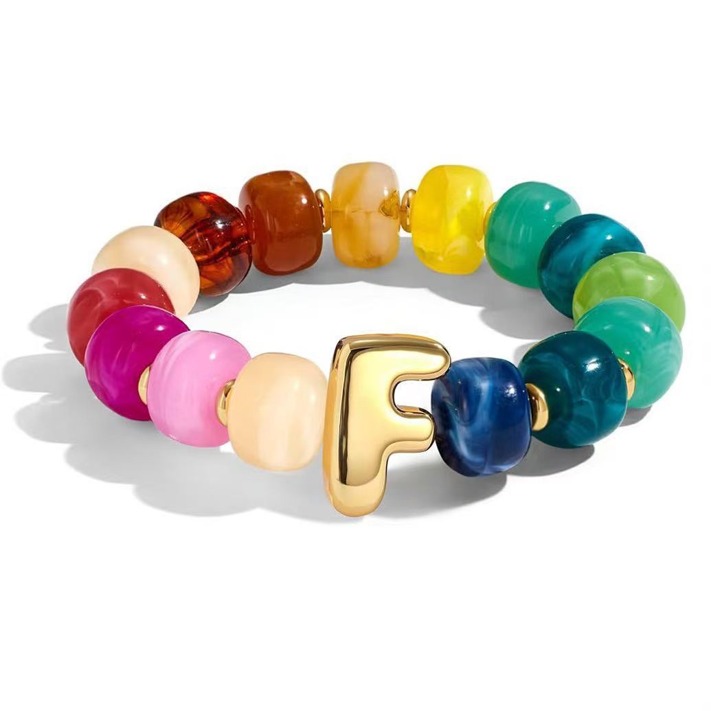 Wholesale 2026 Amazon Cross-Border Colorful Beaded 26 Letter Bracelet for Women,  Resin,  Fashionable and Unique,  High Elasticity Bracelet