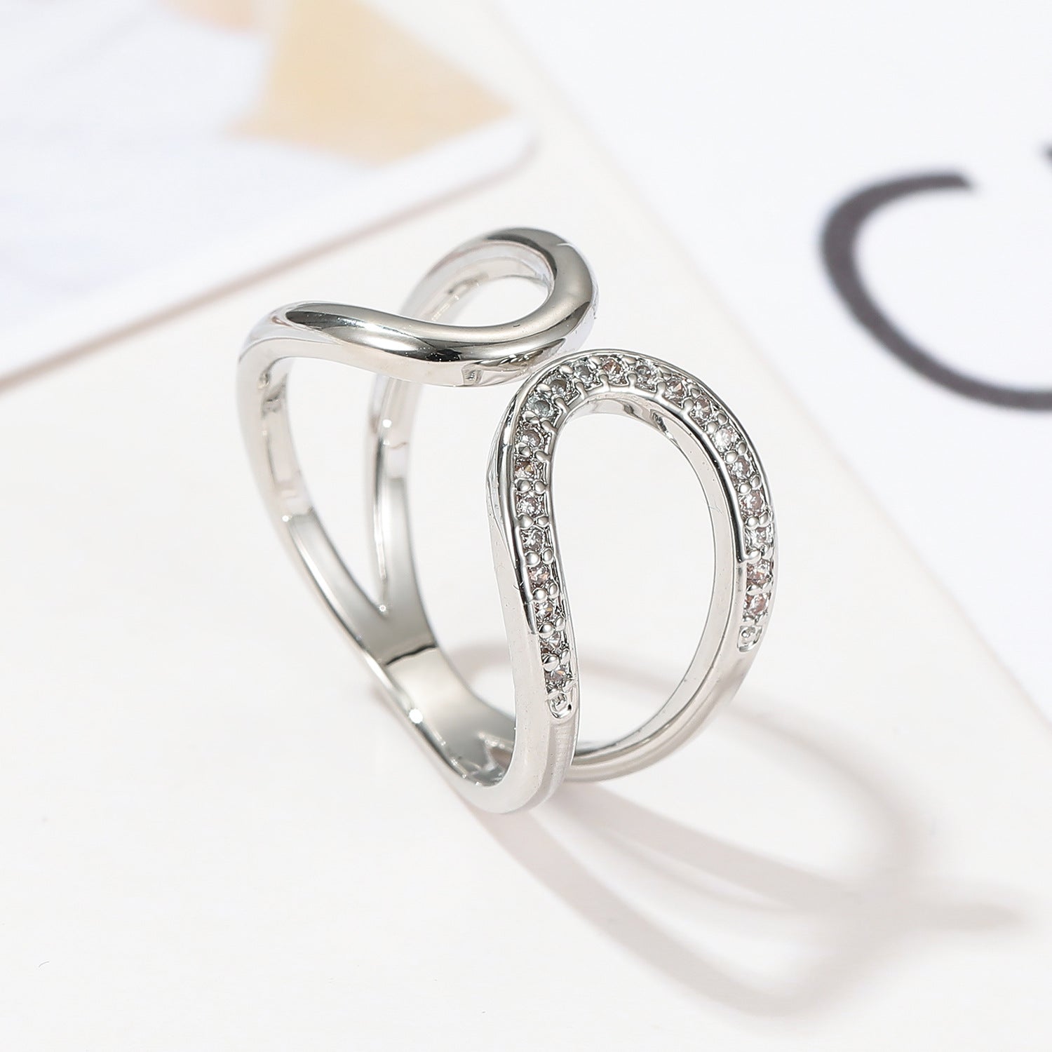 Wholesale Geometric Line Design Sense  Full Diamond  Ring