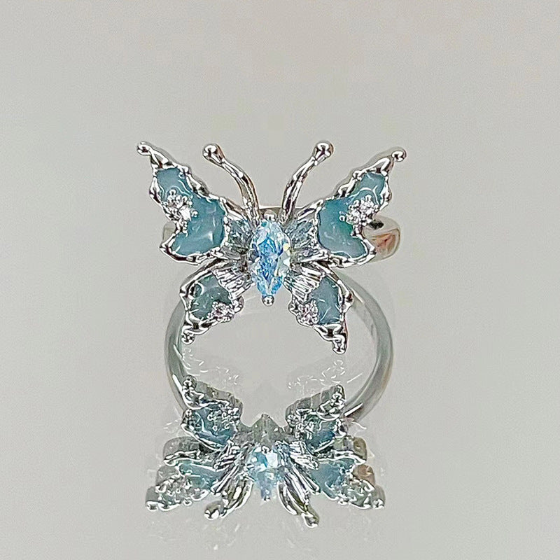 Wholesale Blue Butterfly Enamel Open Ring Chic Stylish Women S Jewelry Boutique Resale Gift