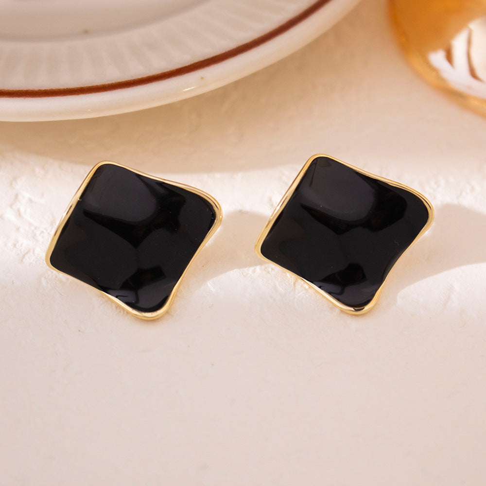 Wholesale Silver Needle Retro Oil Drop Square Irregular Earrings