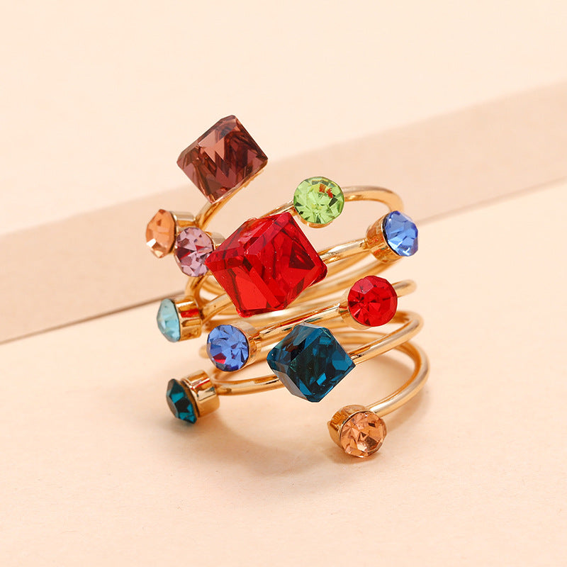 Wholesale Crystal Gemstone Exaggerated Large Spring Ring