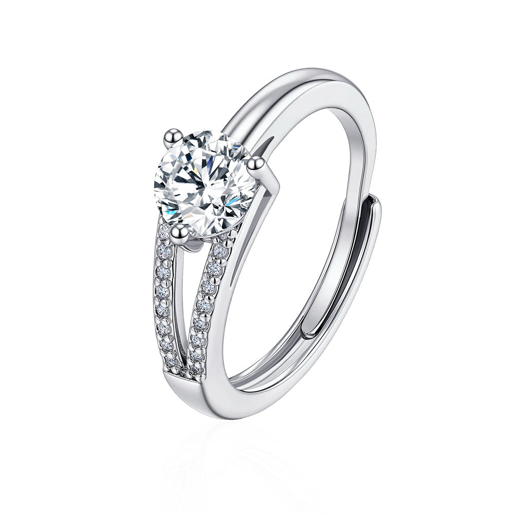 Wholesale Stylish Couple Ring Set Adjustable Silver Open Rings Copper Zircon Fashion Jewelry Accessory
