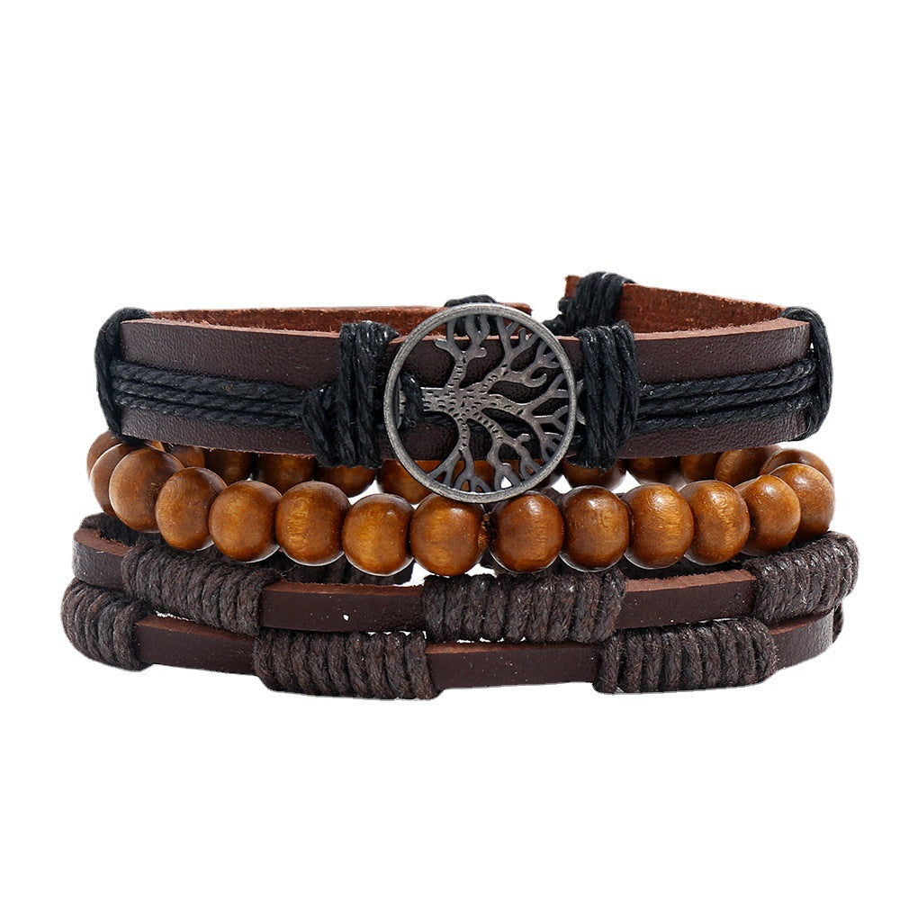 Wholesale Tree Of Life Woven Leather Bracelet For Men Retro Handmade Everyday Fashion Accessory