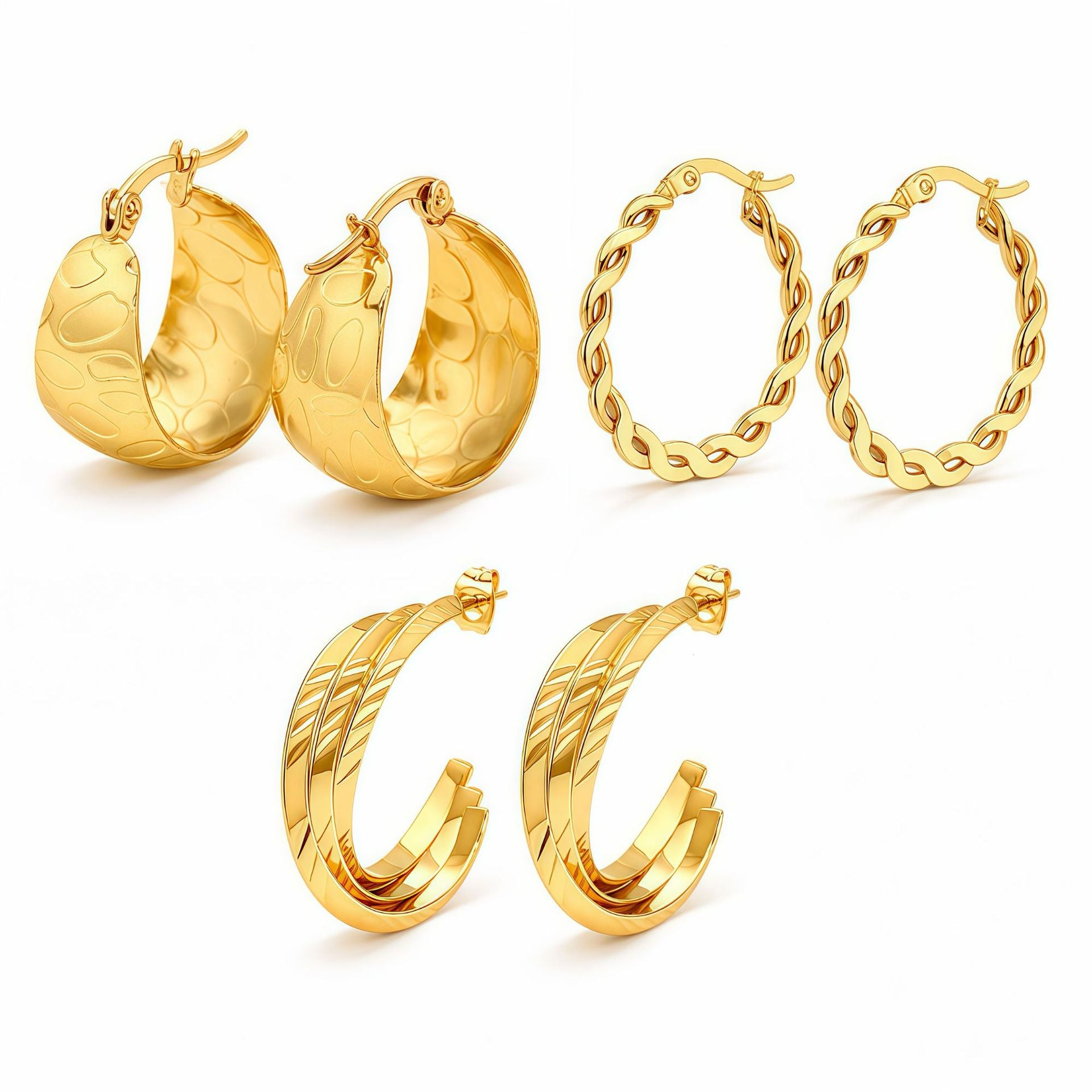Wholesale Gold Stainless Steel Circle Earrings Wide Chain Design Three Styles Party Wear Jewelry Accessory