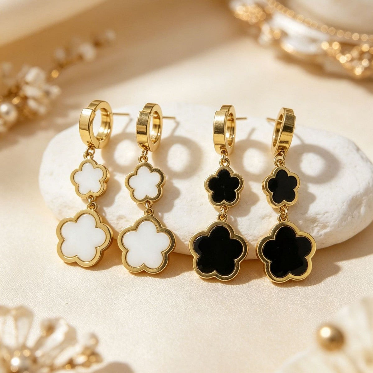 Wholesale Stainless Steel White Gold Five-Leaf Flower Earrings Minimalist Chic Jewelry Accessory