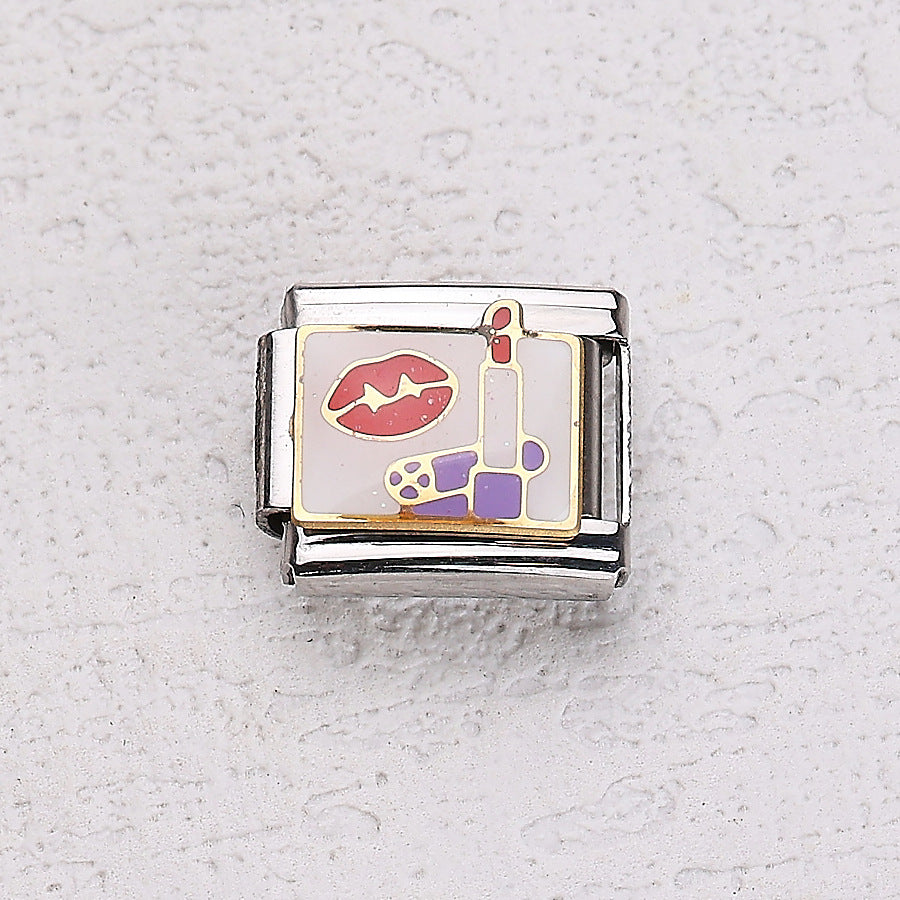 Wholesale 10pcs Italian Charm Bracelet 9mm DIY Splicing Cherry Paper Plane Stainless Steel Composable Bracelet