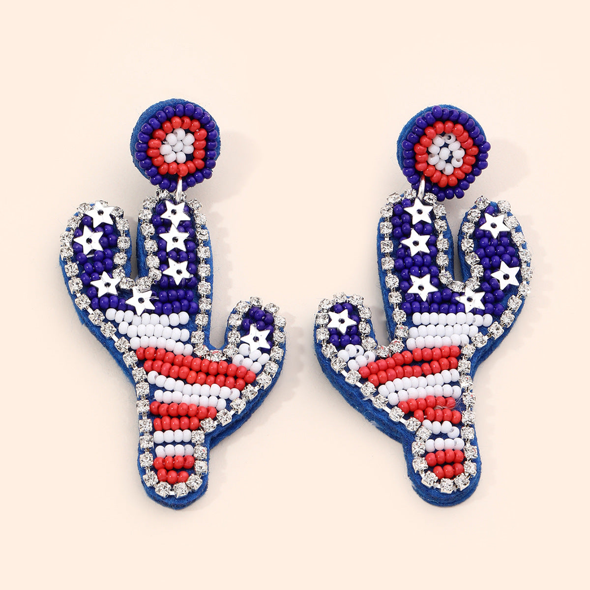 Wholesale Handmade Rice Beads Rhinestone USA Letters Rainbow Cactus Earrings