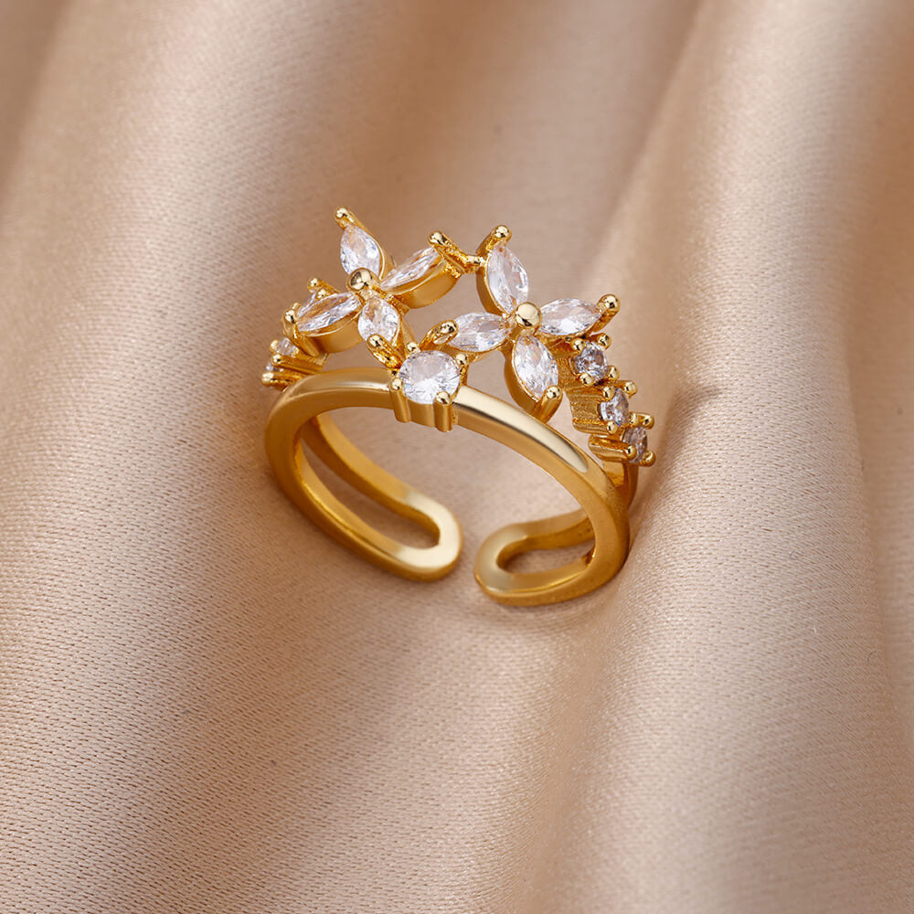 Wholesale Cross-border Light Luxury Retro Style Green Zircon Open Ring 18K Gold Plated Emerald High-grade Finger Ring Jewelry