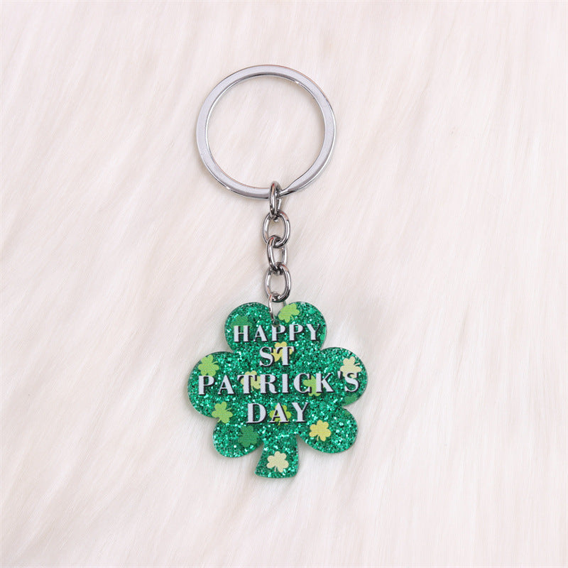 Wholesale St.Patrick Fine Flash Clover Acrylic  Creative Hollow Water Drop Hanging Jewelry Keychain