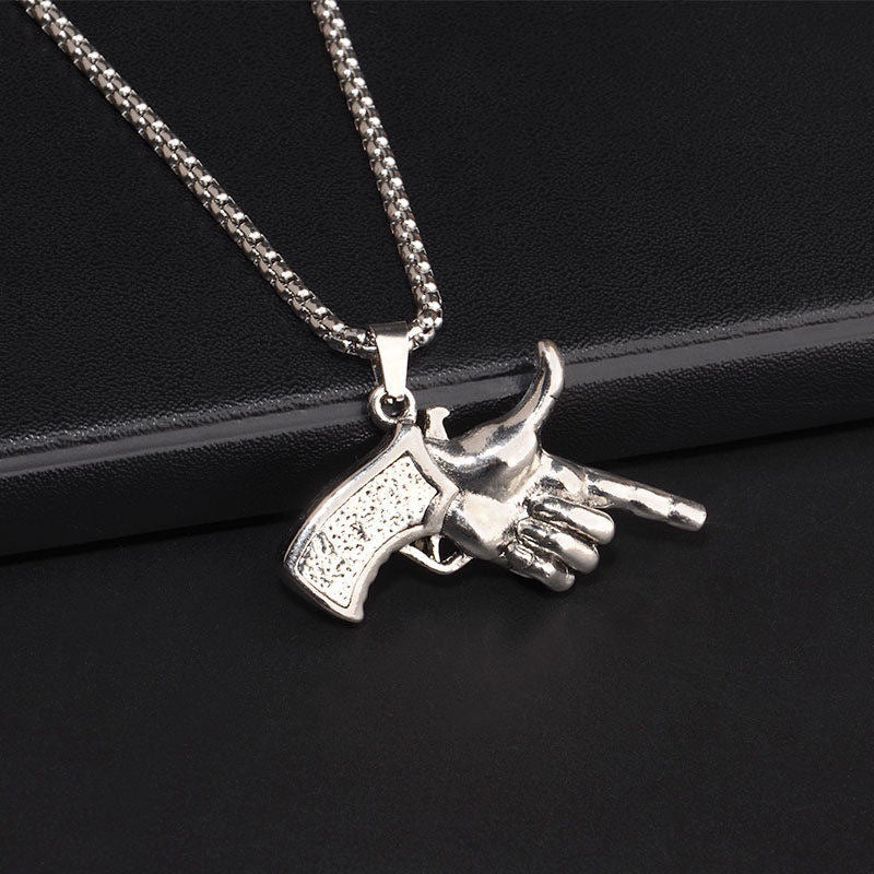 Wholesale Men' s Hip Hop Finger Pistol Pendant Necklace Street Style Vintage Fashion Accessory