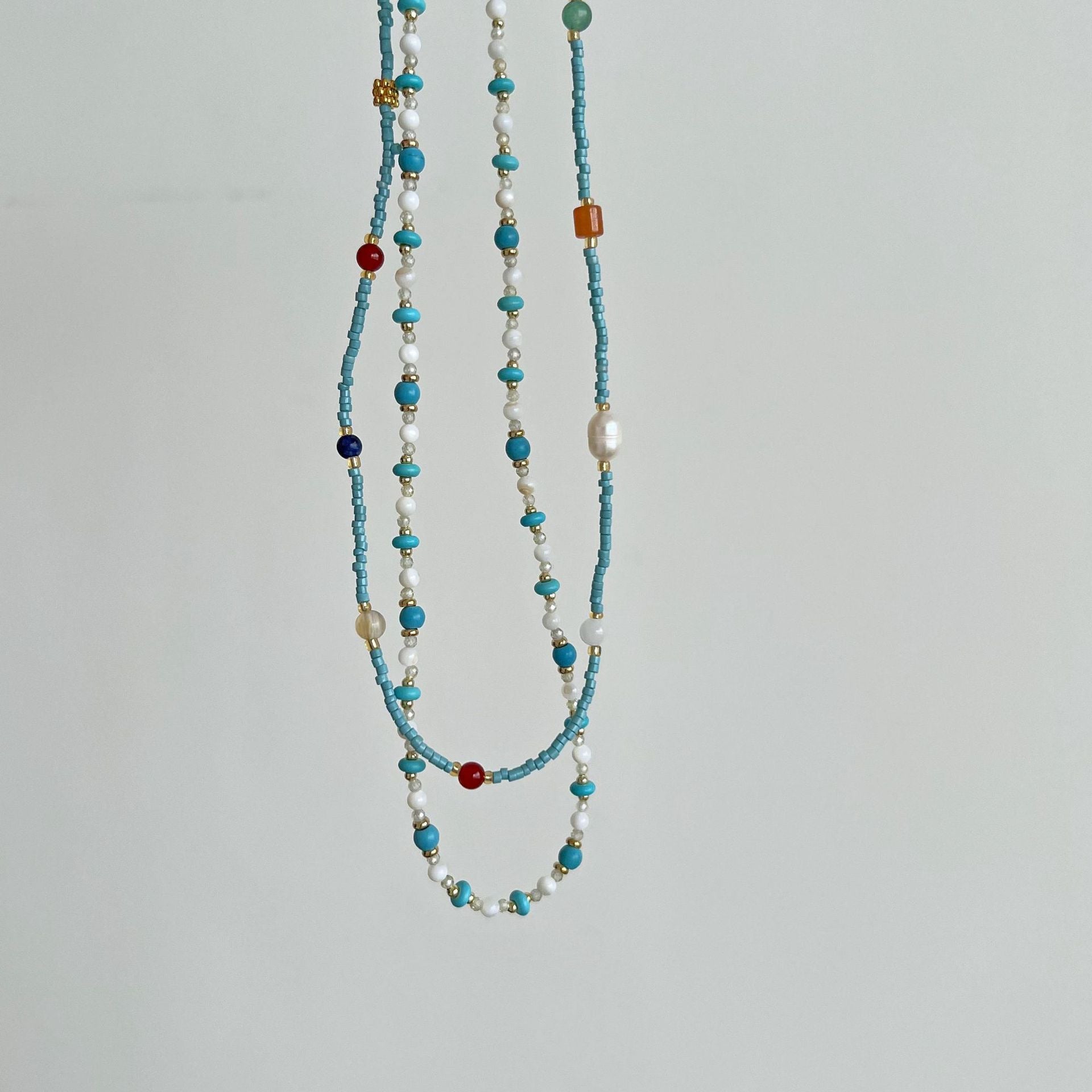 Wholesale Colorful Light Luxury Turquoise and Pearl Beaded Clavicle Necklace