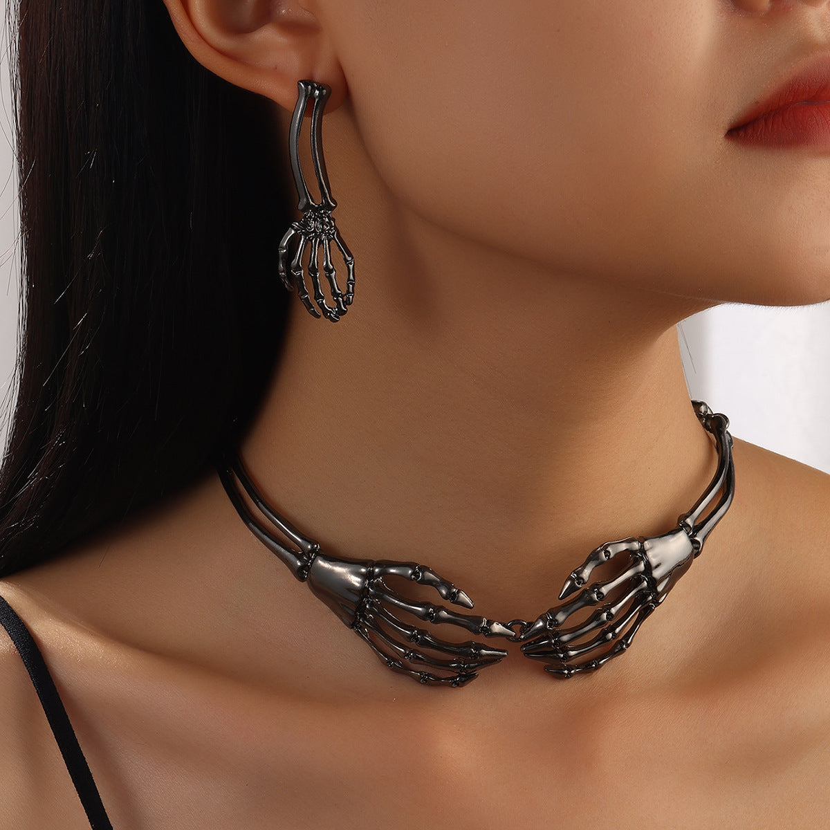 Wholesale Silver Tone Alloy Gothic Skeleton Necklace Earring Set  Fashion Accessory