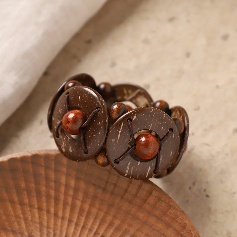 Wholesale Bohemian Retro nut Shell Bracelet Niche Stylish Ethnic Style Brown Coffee Beaded Bracelet Holiday Style Women' s Bracelet