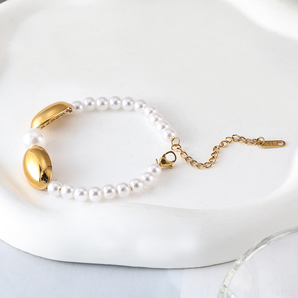 Wholesale Stainless steel man-made pearl necklace and bracelet