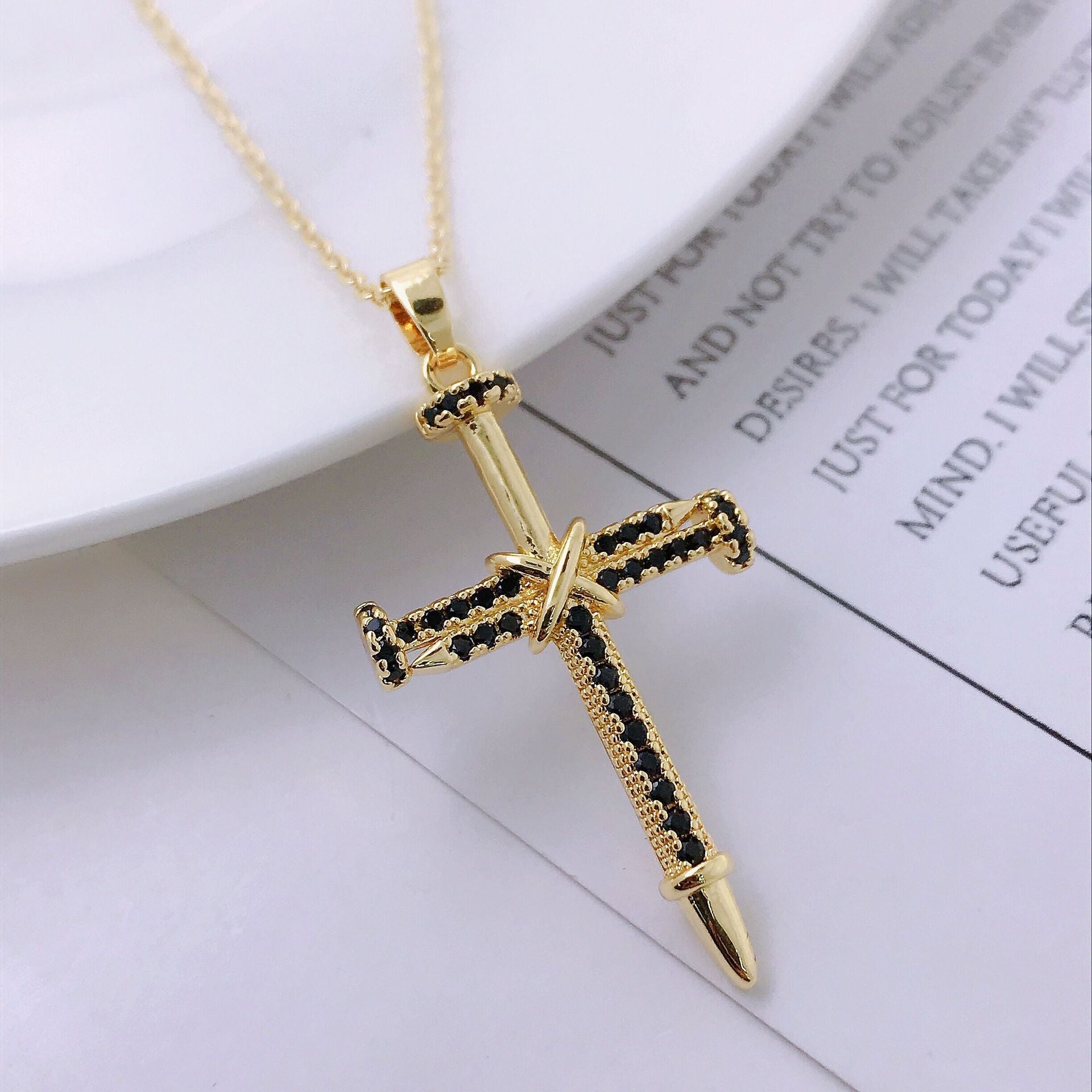 Wholesale 14K Gold Plated Copper Hip Hop Cross Pendant Necklace Micro Set Zircon Fashion Jewelry Accessory For Everyday Wear