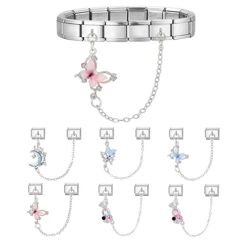 Wholesale Italian Charm Bracelet 9mm DIY Splicing Double Pendant  Stainless Steel Composable Bracelet